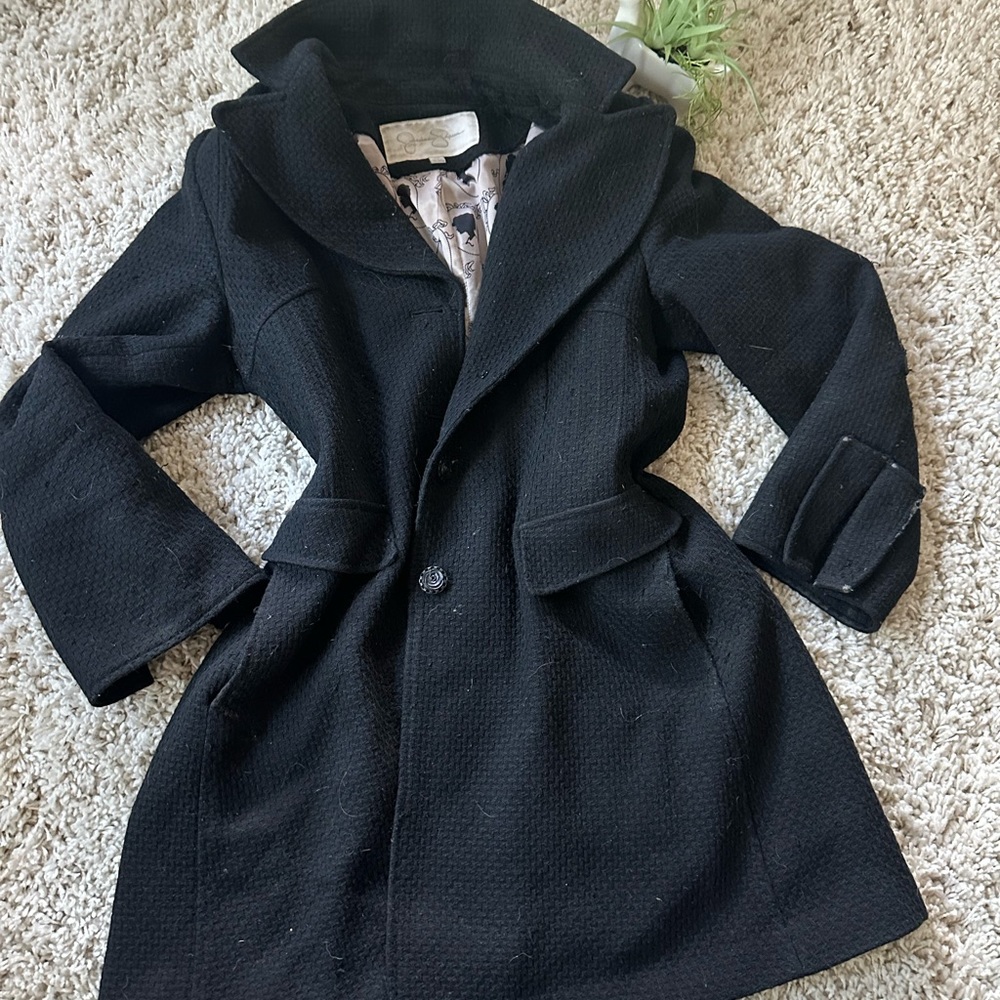 Jessica Simpson sophisticated long petticoat pea coat black trench coat …